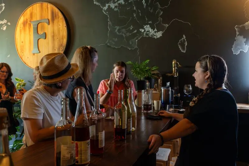 Guests taking part in a tasting at the Fermented bar.